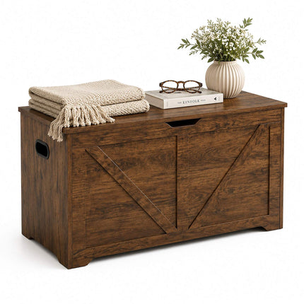Tvarto stiliaus suoliukas daiktams, rudas MDF – 100x40x46 cm