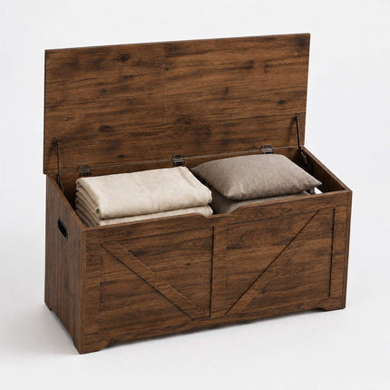 Tvarto stiliaus suoliukas daiktams, rudas MDF – 100x40x46 cm