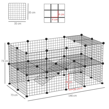 Playpen for small animals and puppies, black 36 panels, 146x73x73 cm