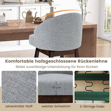 Baro kėdžių komplektas, 2 vnt., baro kėdės, 360° pasukamos, virtuvės taburetė su atlošu ir kojų atrama, 55 x 53 x 105 cm, pilka + ruda