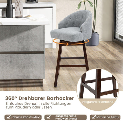Baro kėdžių komplektas, 2 vnt., baro kėdės, 360° pasukamos, virtuvės taburetė su atlošu ir kojų atrama, 55 x 53 x 105 cm, pilka + ruda