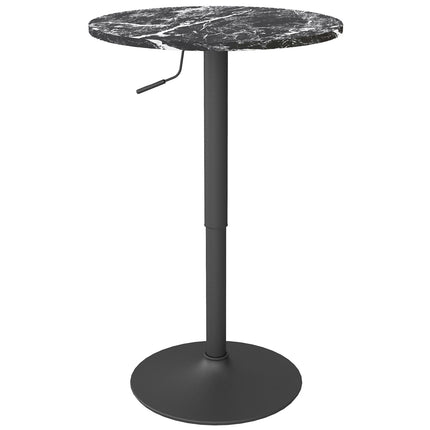 Baro stalas, apvalus valgomojo stalas dviems asmenims, virtuvės stalas su marmuro imitacija svetainei, valgomajam, mažiems kambariams, juodas, Ø60 x 68-93,5 cm