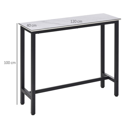 Baro stalas, baro stalas su marmuro imitacija, virtuvės stalas su reguliuojamomis kojelėmis svetainei, valgomajam, plienas 120 x 40 x 100 cm, baltas + juodas