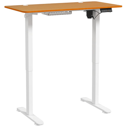 Baro stalas reguliuojamo aukščio, elektrinis, 120x60x72-116 cm, su apsauga nuo susidūrimo, kabelių dėže, kabliu pakabinimui, medžio drožlių plokštė, natūrali mediena