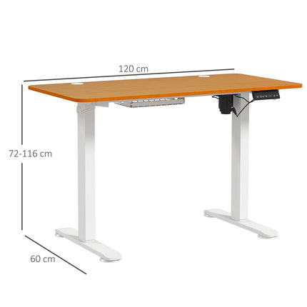 Baro stalas reguliuojamo aukščio, elektrinis, 120x60x72-116 cm, su apsauga nuo susidūrimo, kabelių dėže, kabliu pakabinimui, medžio drožlių plokštė, natūrali mediena