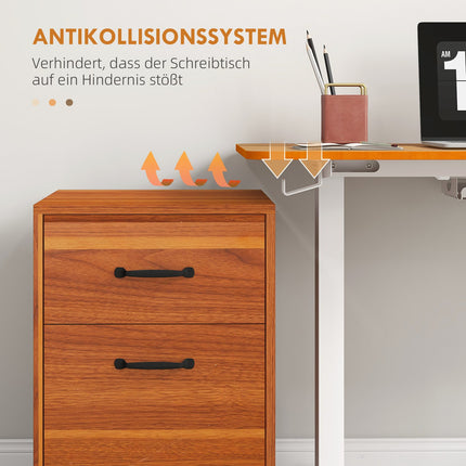Baro stalas reguliuojamo aukščio, elektrinis, 120x60x72-116 cm, su apsauga nuo susidūrimo, kabelių dėže, kabliu pakabinimui, medžio drožlių plokštė, natūrali mediena
