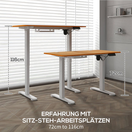 Baro stalas reguliuojamo aukščio, elektrinis, 120x60x72-116 cm, su apsauga nuo susidūrimo, kabelių dėže, kabliu pakabinimui, medžio drožlių plokštė, natūrali mediena