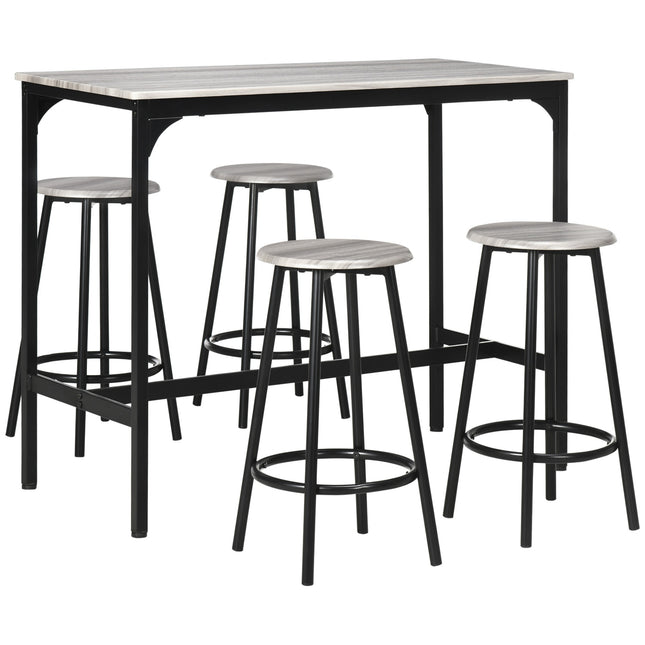 Baro stalas su baro kėdėmis, 5 dalys. Baro stalų komplektas, virtuvės stalas su 4 baro kėdėmis, pramoninio dizaino valgomojo komplektas, virtuvė, valgomasis, metalas, pilka spalva
