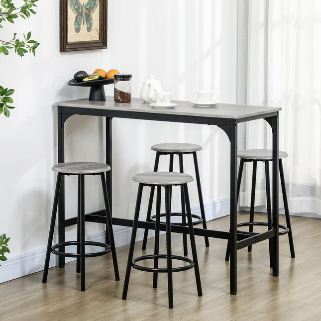 Baro stalas su baro kėdėmis, 5 dalys. Baro stalų komplektas, virtuvės stalas su 4 baro kėdėmis, pramoninio dizaino valgomojo komplektas, virtuvė, valgomasis, metalas, pilka spalva