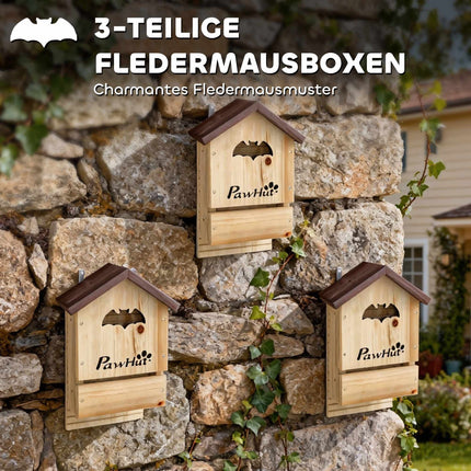 Šikšnosparnių namelių rinkinys, 3 vnt., eglės mediena, 21,5 x 11,5 x 34 cm