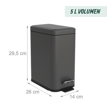 Šiukšliadėžė vonios kambariui, 5 l, švelnaus uždarymo sistema, kojinis pedalas