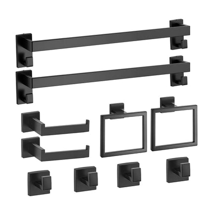 Bathroom Hardware Set, Matte Black, 10-Piece Stainless Steel