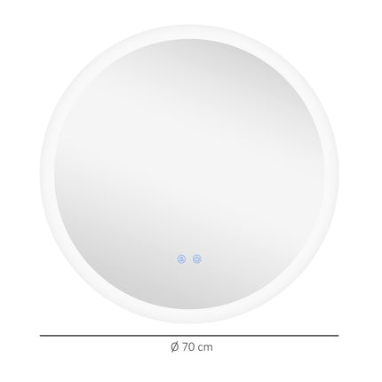 Illuminated bathroom mirror, 3 light colors, anti-fog, Ø70 Cm