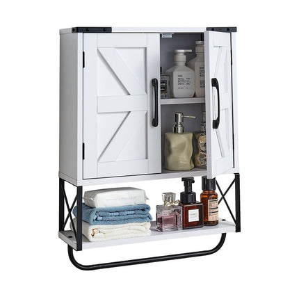Bathroom Wall Cabinet, 2 Doors, Adjustable Shelf, White