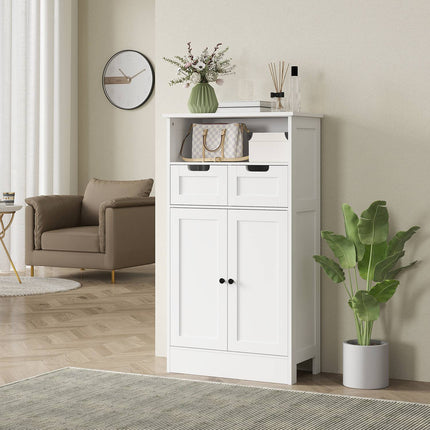 White bathroom storage cabinet, adjustable shelf, 2 drawers