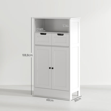 White bathroom storage cabinet, adjustable shelf, 2 drawers