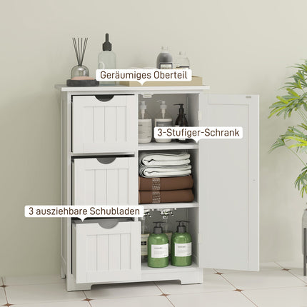 White side cabinet for bathroom with 3 drawers & adjustable shelf