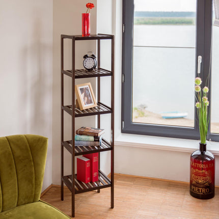 Bambukinė lentyna vonios kambariui, tamsiai ruda