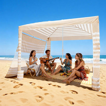 Beach Cabana Tent 8x8 Ft, UPF 50+, Side Wall, Adjustable