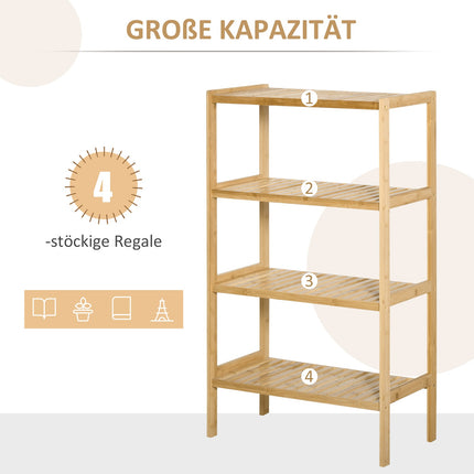 Paplūdimio lentyna, 4 pakopų, bambukine knygų lentyna, biuro lentyna, daiktų laikymo lentyna, bylų lentyna, virtuvės lentyna, natūrali, 62 x 33 x 112 cm