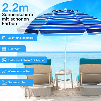 Paplūdimio skėtis, 2,2 m, UPF50+, nešiojamas, tamsiai mėlynas