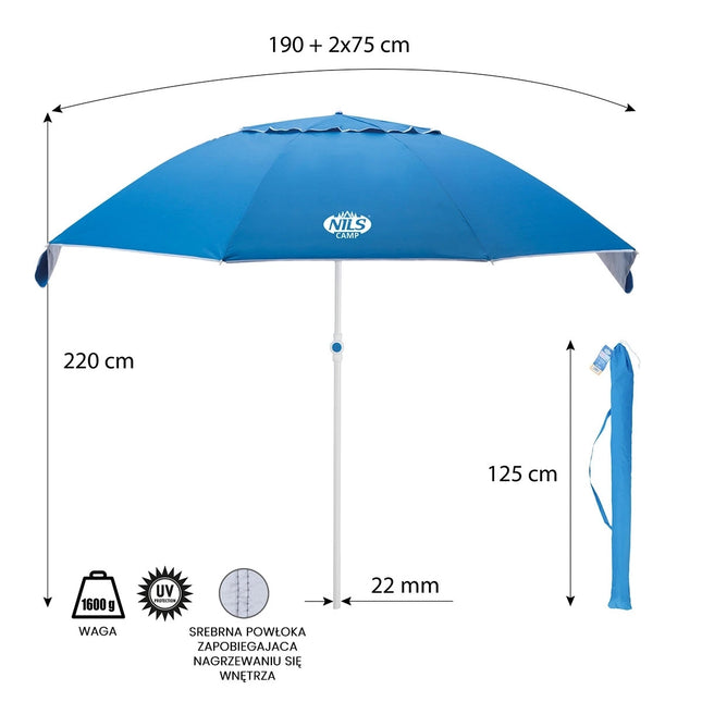 XL dydžio paplūdimio skėtis - 220 cm, su apsauga nuo UV spindulių