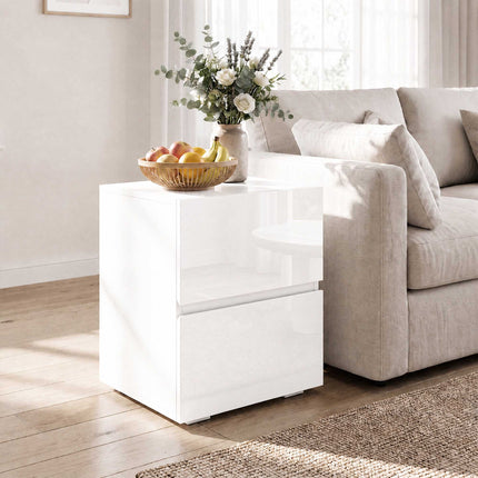 Bedside Tables Set of 2 with 2 Drawers, High-Gloss Fronts, White