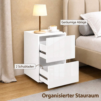 Bedside Tables Set of 2 with 2 Drawers, High-Gloss Fronts, White