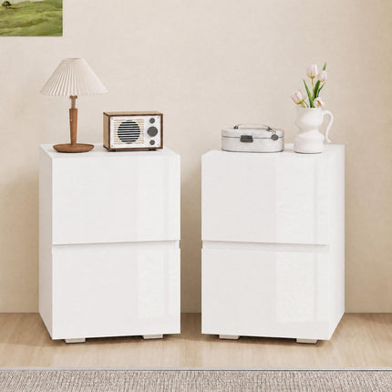 Bedside Tables Set of 2 with 2 Drawers, High-Gloss Fronts, White
