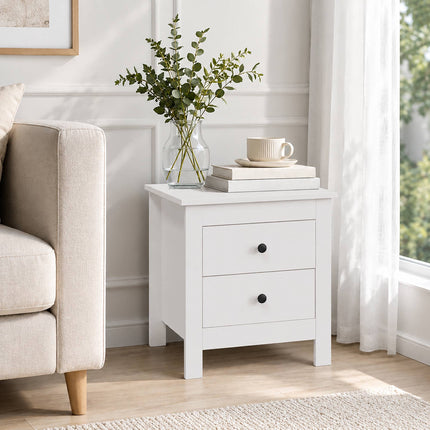 Bedside Table with 2 Drawers and Anti-Slip Pads, White, 48 x 39.5 x 51 cm
