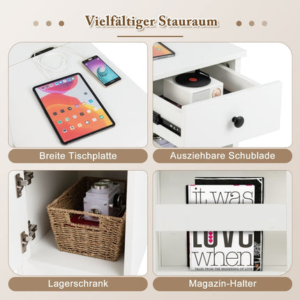Naktinis staliukas su USB prievadais, lizdais, žurnalų lentyna