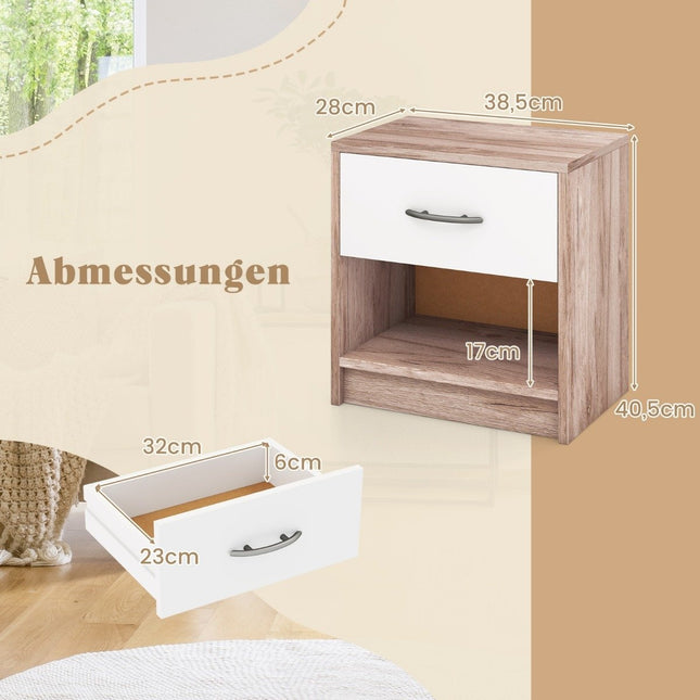 Naktinis staliukas su stalčiumi Mažas šoninis staliukas su atviru skyriumi 38,5 x 28 x 40,5 cm ąžuolo + baltos spalvos