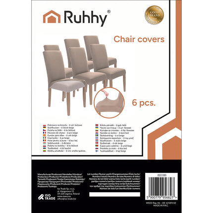 Beige Chair Covers, Set of 6, Stretchable Fabric