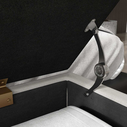 Cream covered storage bench - Linen, steel legs, 100x40x49 cm