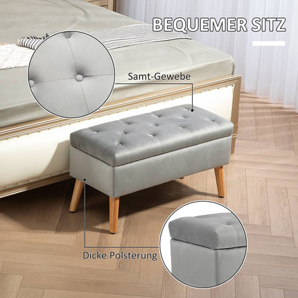 Storage bench with lid, Gray Velvet Look, 102 x 35 x 43 cm