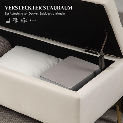 Upholstered velvet bench with metal legs, 120cm – Beige