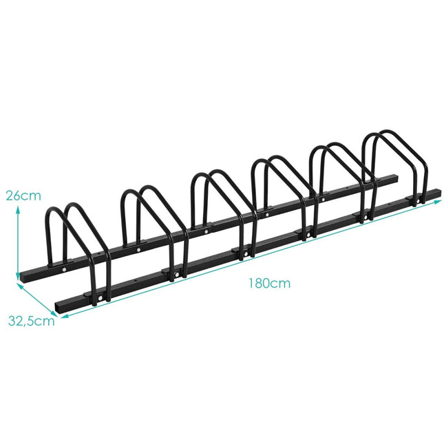 Bicycle stand with 6 bicycle parking spaces, floor stand, black