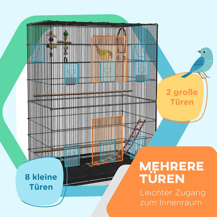 Bird cage aviary with perches, wheels and removable tray