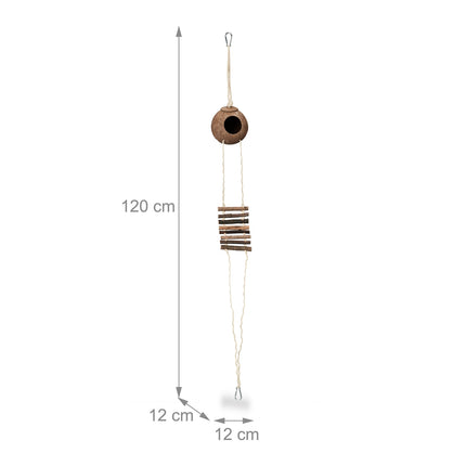 Bird toy with coconut and wooden ladder