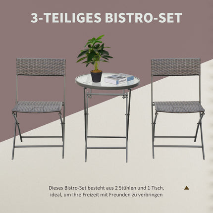 Bistro baldų komplektas balkonui, poliratanas, 3 dalių, sulankstomas, sodui, rudas