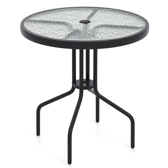 Bistro stalas su skėčio skyle, 70 cm stiklinis stalviršis
