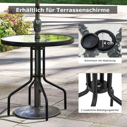 Bistro stalas su skėčio skyle, 70 cm stiklinis stalviršis