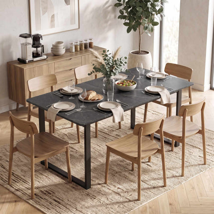 Black Extendable Dining Table 140-180 cm for 6-8, Marble Look, Steel Frame