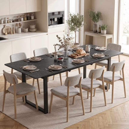 Black Extendable Dining Table 140-180 cm for 6-8, Marble Look, Steel Frame