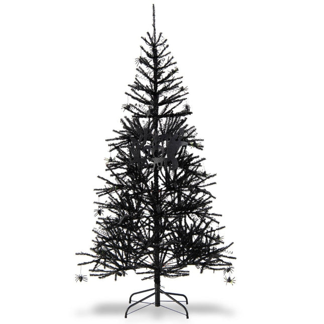 Juoda Helovino eglutė su violetinėmis LED lemputėmis, 183 cm
