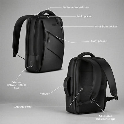 Juoda nešiojamojo kompiuterio kuprinė, USB-C prievadas, 15 l talpa