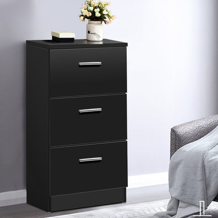 Black Nightstand with 3 Drawers, 38 x 67 x 35 cm