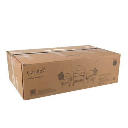Juodo rotango sodo baldų komplektas – 2 kėdės, sofa, stalas