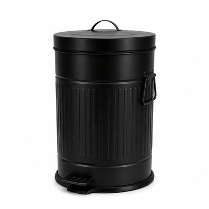 Juoda retro stiliaus šiukšliadėžė su pedalu, 20 l talpos, švelniai užsidarantis dangtis