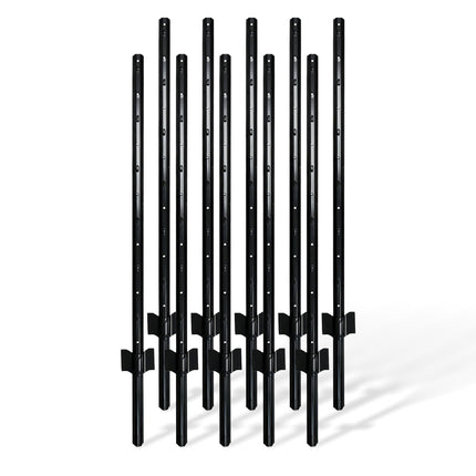 Juodi plieniniai tvoros stulpai, 90 cm, 10 vnt. rinkinys